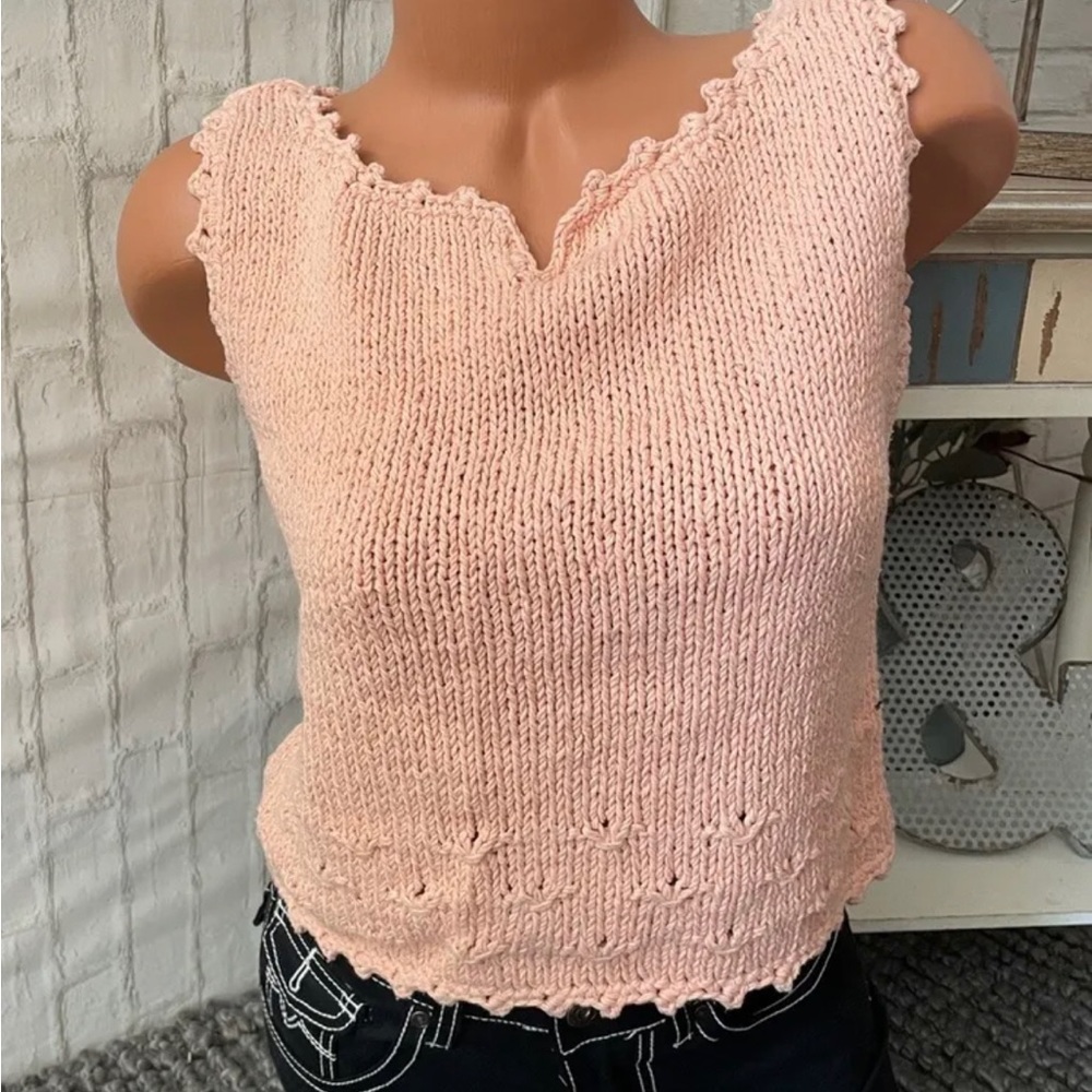 New Boston Proper Sleeveless Sweater Cable Knit Peach/ Coral S/M NEW!